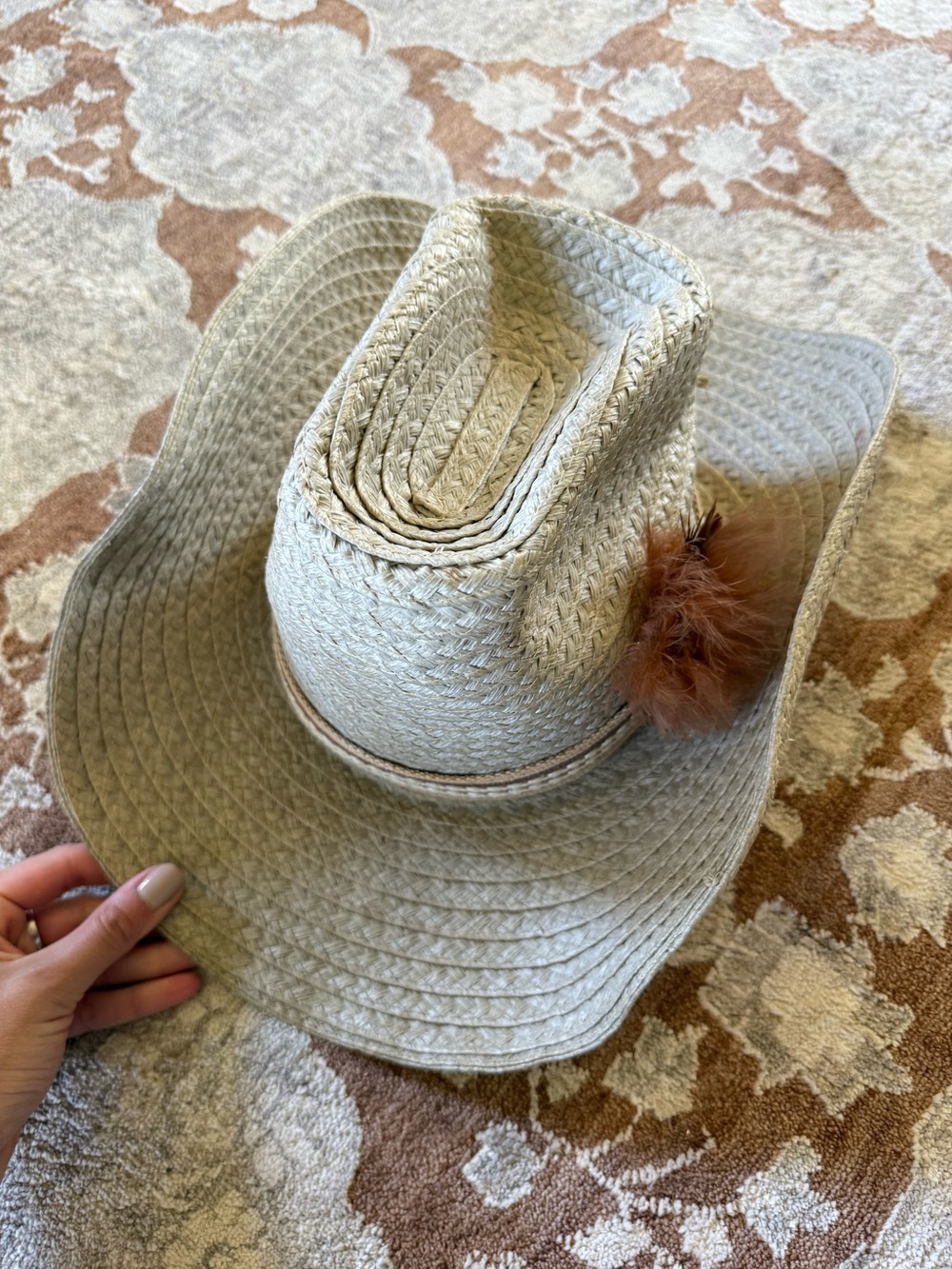 Vintage 70’s Straw Cowboy Hat with Feather Accent Sz small